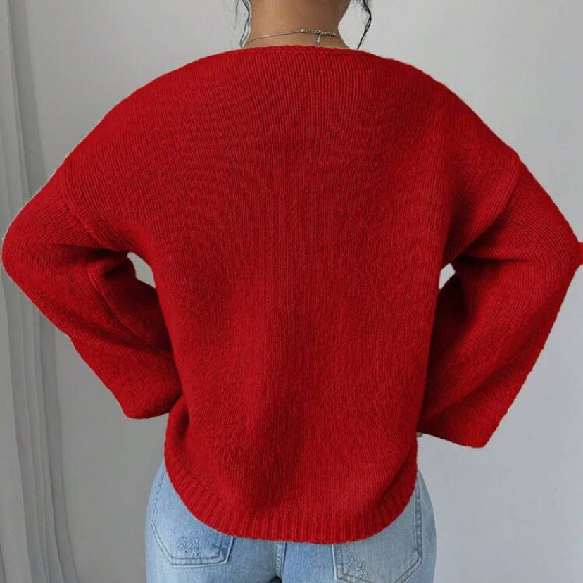 Damska - Sweter oversizowy - Dzianina z sznurowaniem - Modny i wygodny sweter na każdą okazję