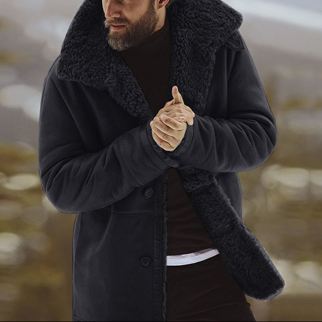 Męska - Płaszcz - Futrzanym kołnierzem - Stylowy i komfortowy - Idealny na chłodne dni