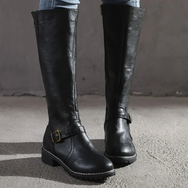 Damska - Klasyczne buty do kolan - Zapięciem na klamrę - Elegancki styl - Idealne na każdą okazję