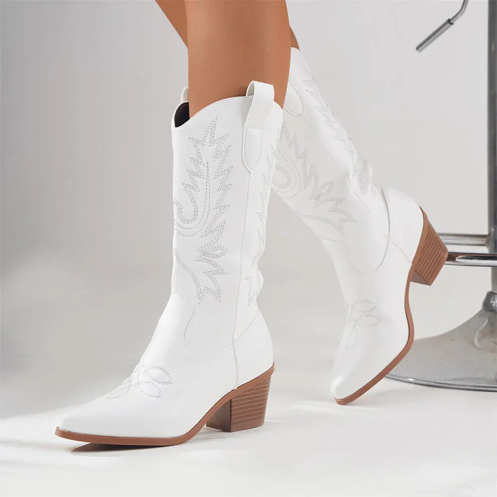 Damska - Buty kowbojskie - Inspirowany westernami - Nowoczesny styl Block Heel - Komfortowe i modne obuwie