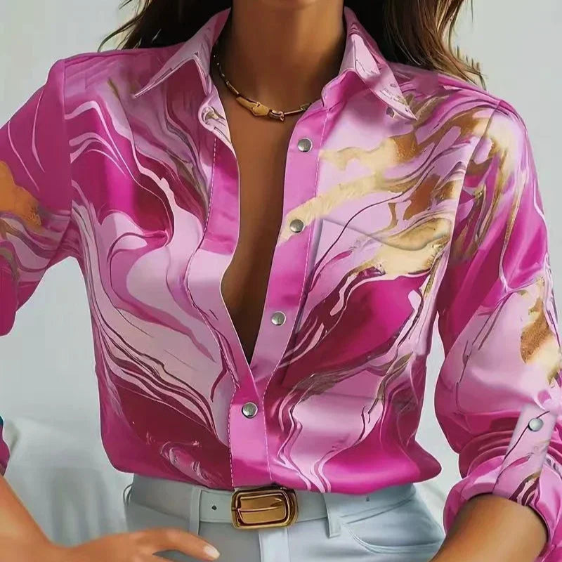 Damska - Koszula - Satynowa tkanina - Elegancki lejący top na każdą okazję