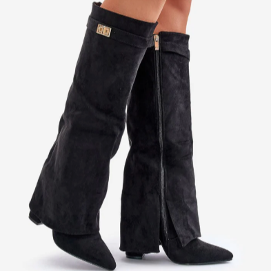 Damska - Buty za kolano - Skórzane - Zamek błyskawiczny - Eleganckie i stylowe obuwie na każdą okazję