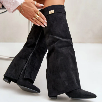 Damska - Buty za kolano - Skórzane - Zamek błyskawiczny - Eleganckie i stylowe obuwie na każdą okazję