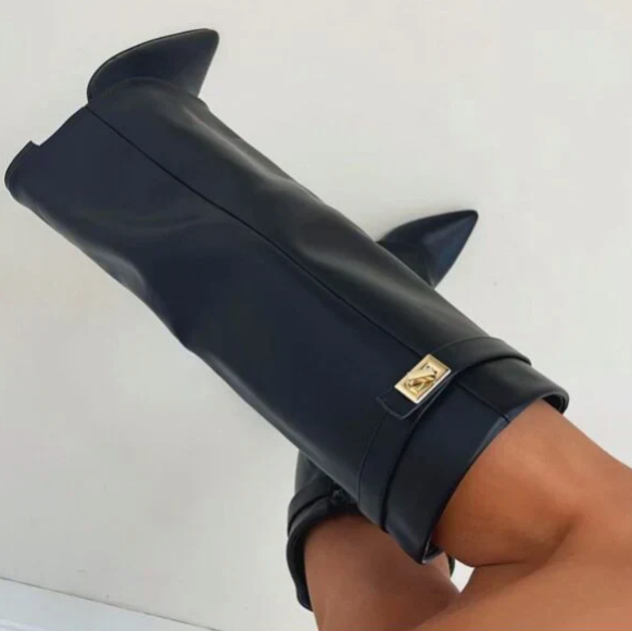 Damska - Buty za kolano - Skórzane - Zamek błyskawiczny - Eleganckie i stylowe obuwie na każdą okazję