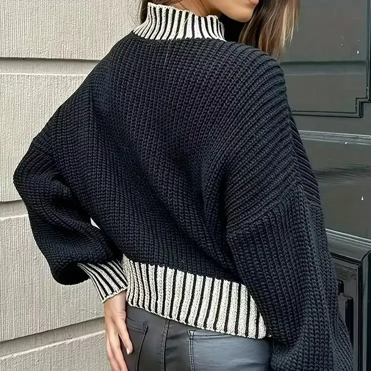 Damska - Sweter - Prążkowanym okrągłym dekoltem - Przytulny dzianinowy styl