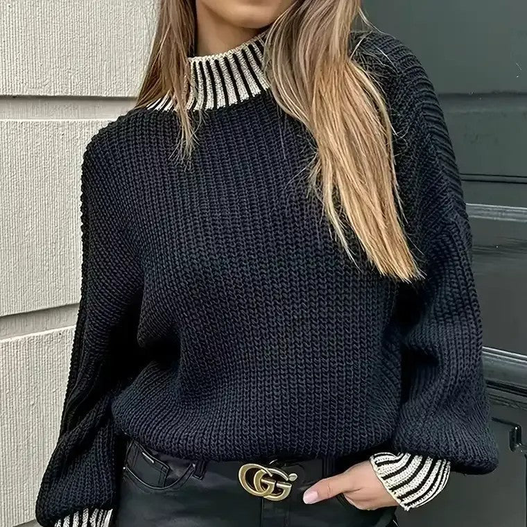 Damska - Sweter - Prążkowanym okrągłym dekoltem - Przytulny dzianinowy styl