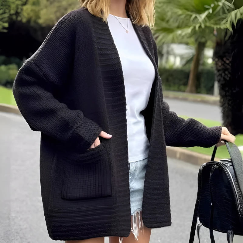 Damska - Kardigan - Prążkowana dzianina - Długi rękaw - Styl oversize - Modny wybór na każdą okazję
