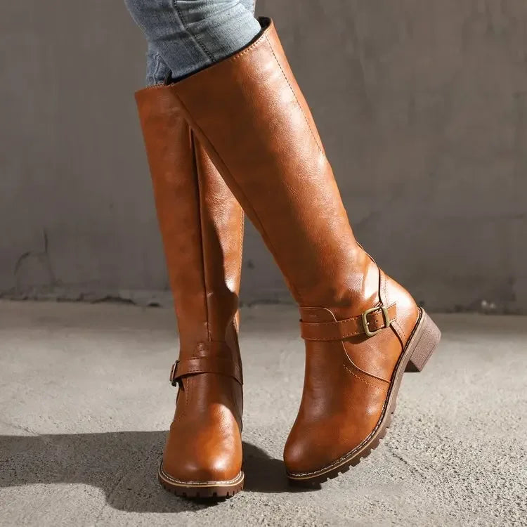 Damska - Klasyczne buty do kolan - Zapięciem na klamrę - Elegancki styl - Idealne na każdą okazję