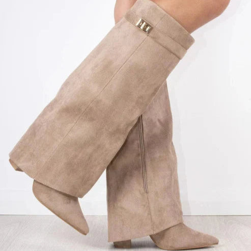 Damska - Buty za kolano - Skórzane - Zamek błyskawiczny - Eleganckie i stylowe obuwie na każdą okazję