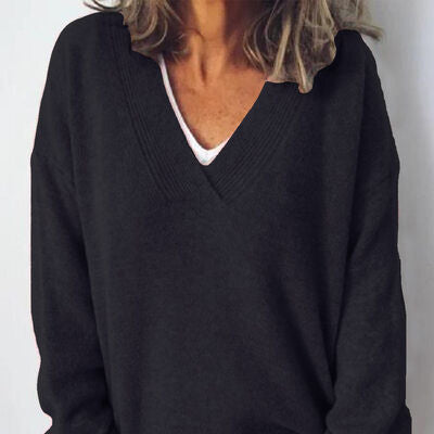 Damska - Sweter z dekoltem w serek - Miękka dzianina - Wygodne do noszenia na co dzień