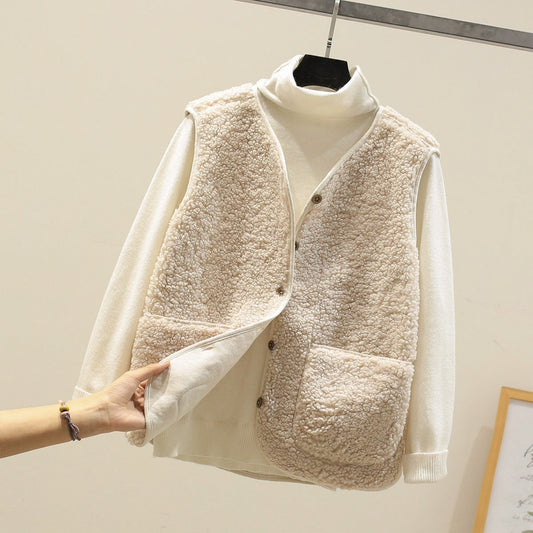 Damska - Kamizelka - Shearling - Zapięciem na guziki - Stylowa i ciepła