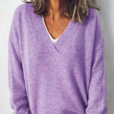 Damska - Sweter z dekoltem w serek - Miękka dzianina - Wygodne do noszenia na co dzień