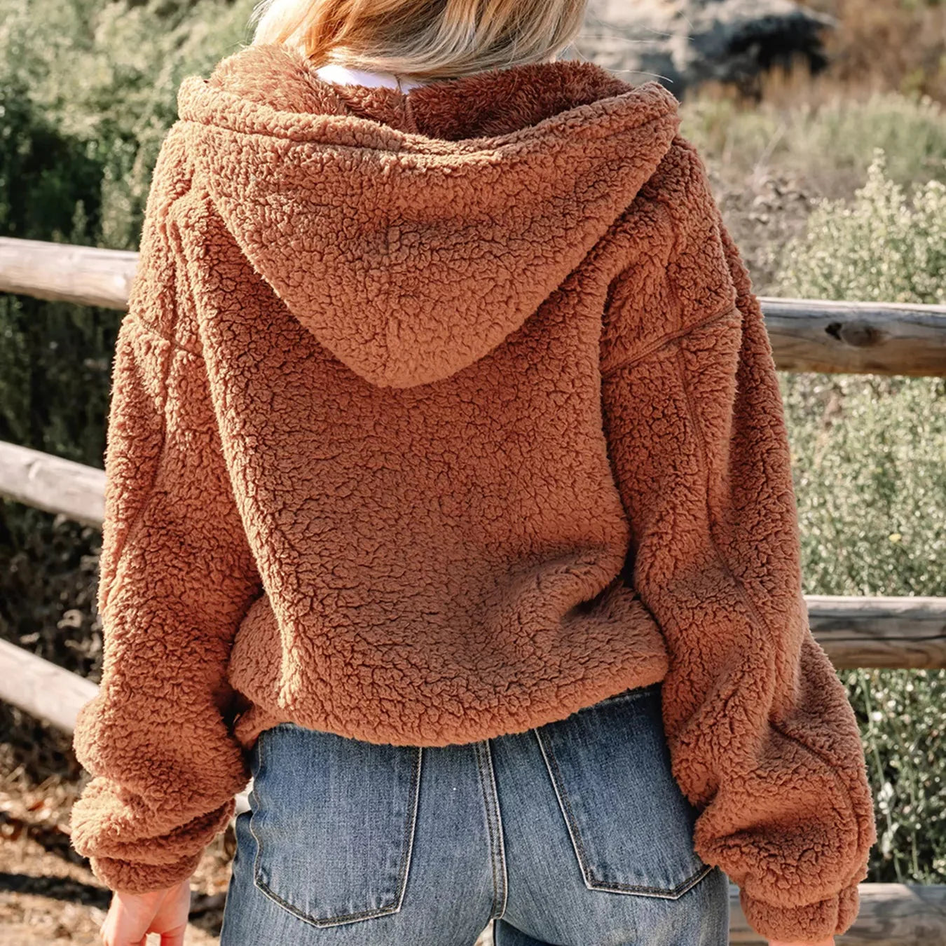 Damska - Kurtka pluszowa - Miękki materiał - Oversizowy krój - Luźny styl z zamkiem błyskawicznym