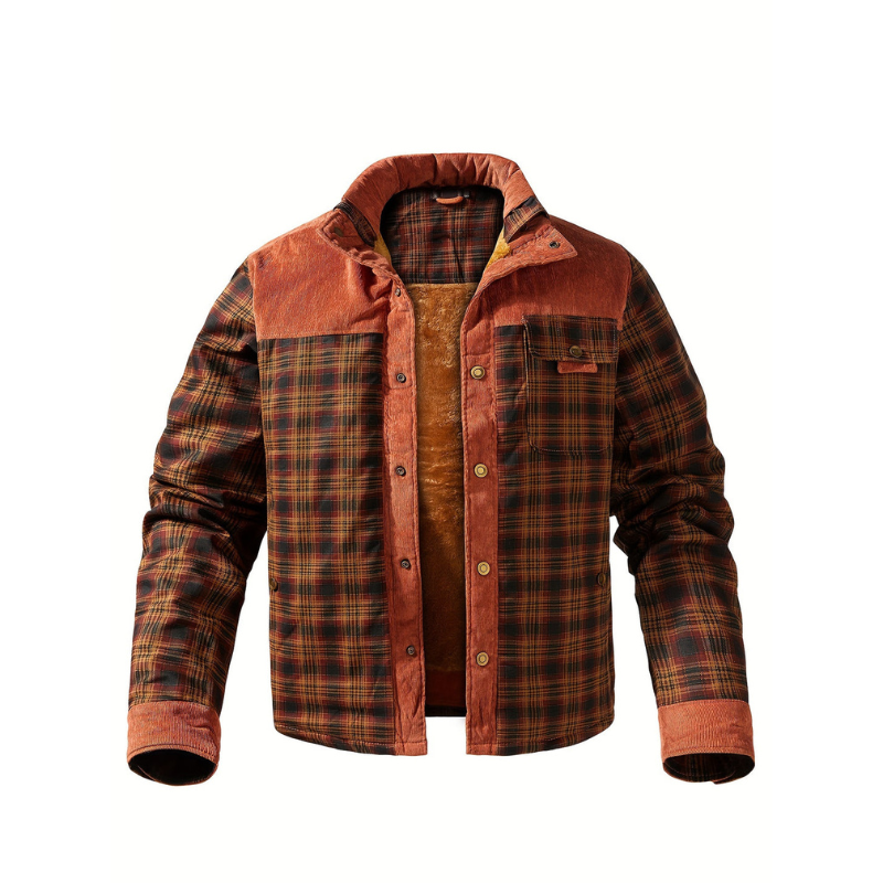 Męska - Płaszcz zimowy - Ciepły, casualowy w kratę - Idealny na chłodne dni