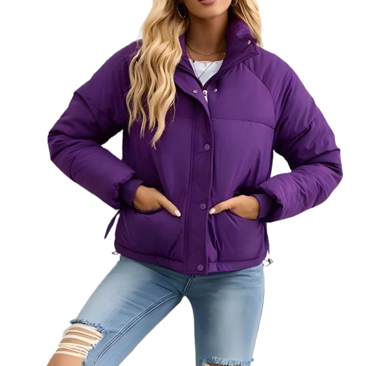 Damska - Kurtka puchowa - Ciepły materiał - Wysoki kołnierz i zamek błyskawiczny - Idealna na zimę