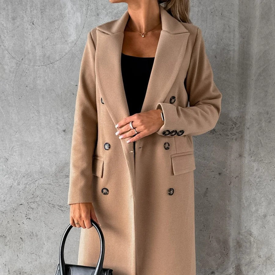 Damska - Płaszcz dopasowany - Długim rękawem - Mieszanka wełny - Elegancki styl na każdą okazję