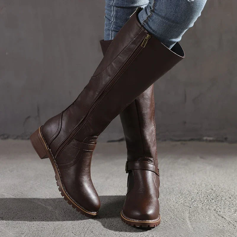 Damska - Klasyczne buty do kolan - Zapięciem na klamrę - Elegancki styl - Idealne na każdą okazję