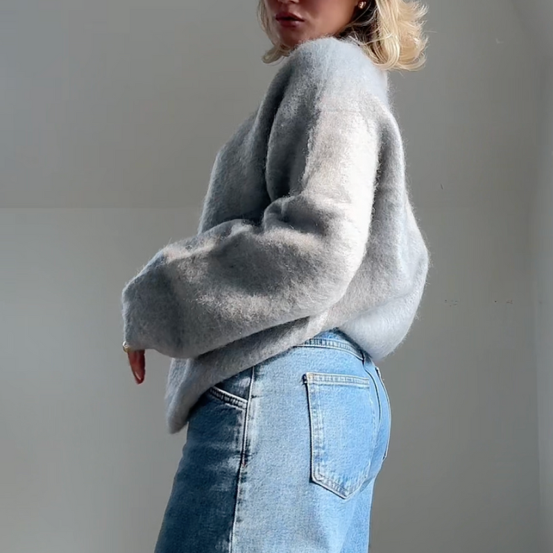 Damska - Sweter zimowy - Miękki z okrągłym dekoltem - Idealny na chłodne dni