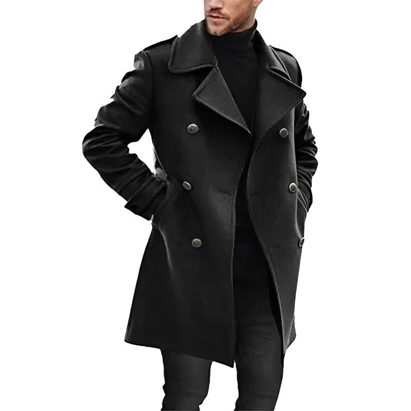 Męska - Wełniany - Płaszcz - Dwurzędowy, średniej długości - Elegancki i stylowy wybór na każdą okazję