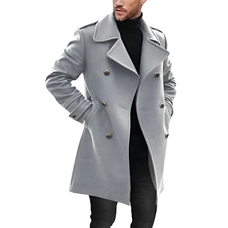 Męska - Wełniany - Płaszcz - Dwurzędowy, średniej długości - Elegancki i stylowy wybór na każdą okazję