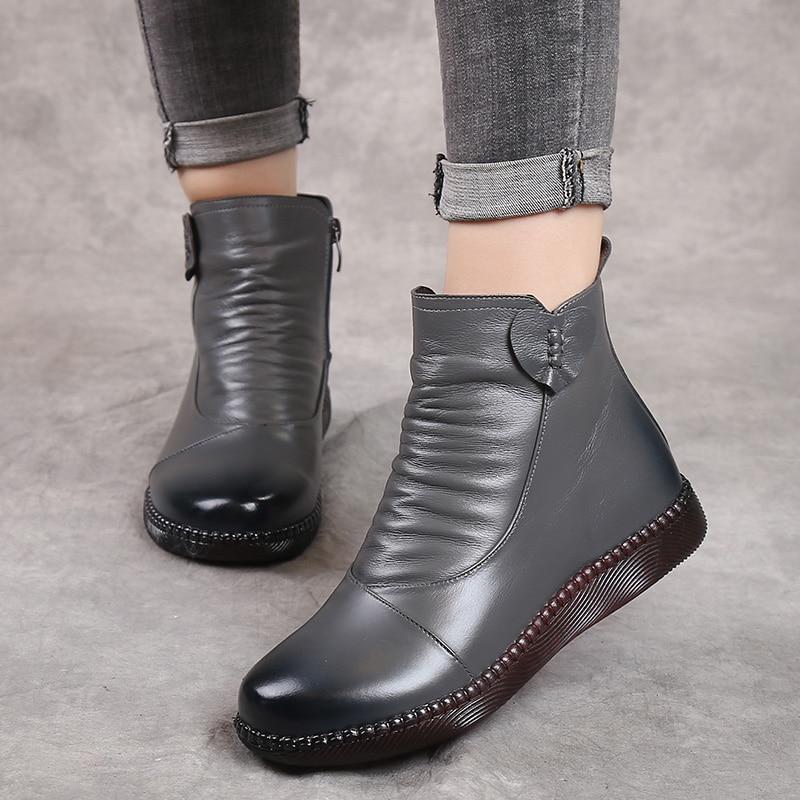Damska - Buty za kostkę ze sztucznej skóry - Marszczony przód - Modne i stylowe obuwie na każdą okazję