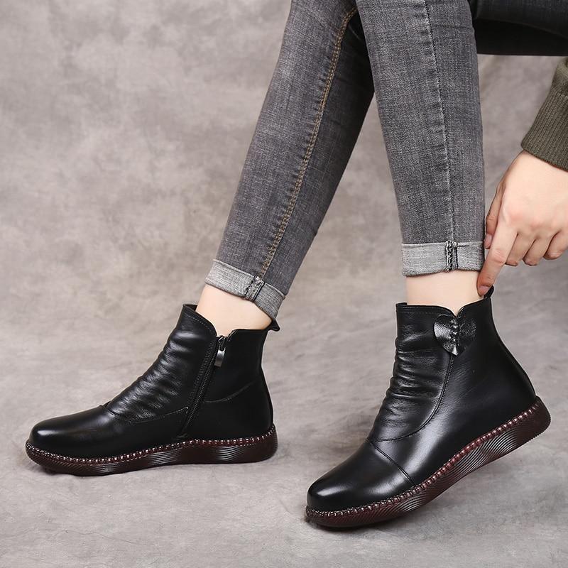 Damska - Buty za kostkę ze sztucznej skóry - Marszczony przód - Modne i stylowe obuwie na każdą okazję