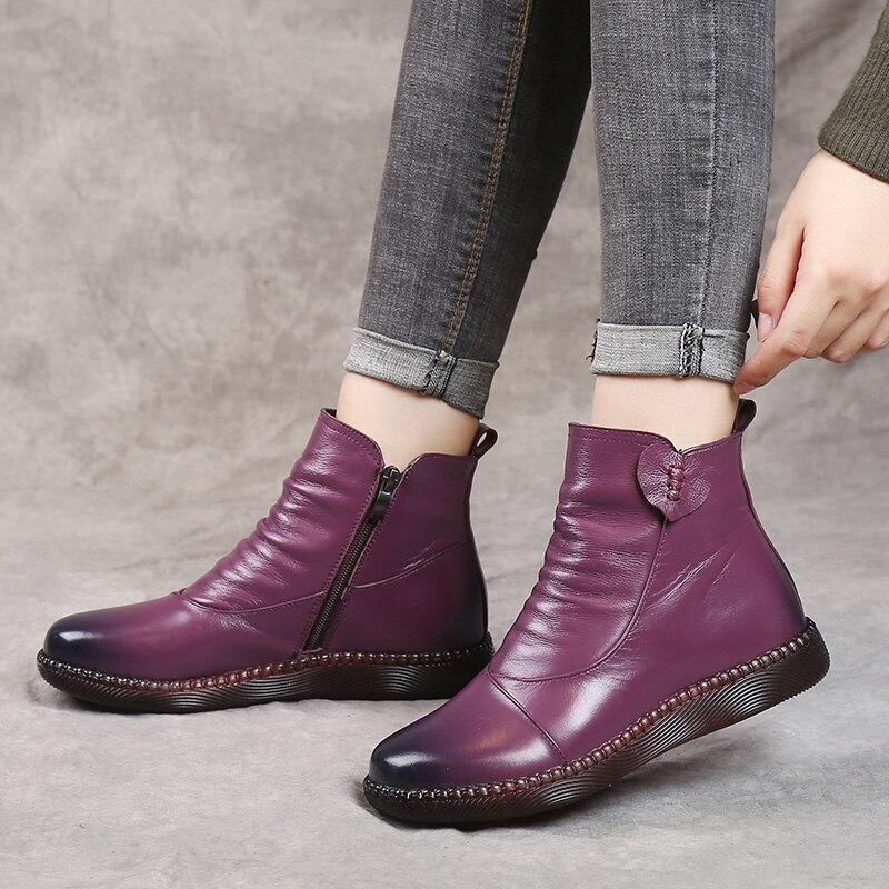 Damska - Buty za kostkę ze sztucznej skóry - Marszczony przód - Modne i stylowe obuwie na każdą okazję