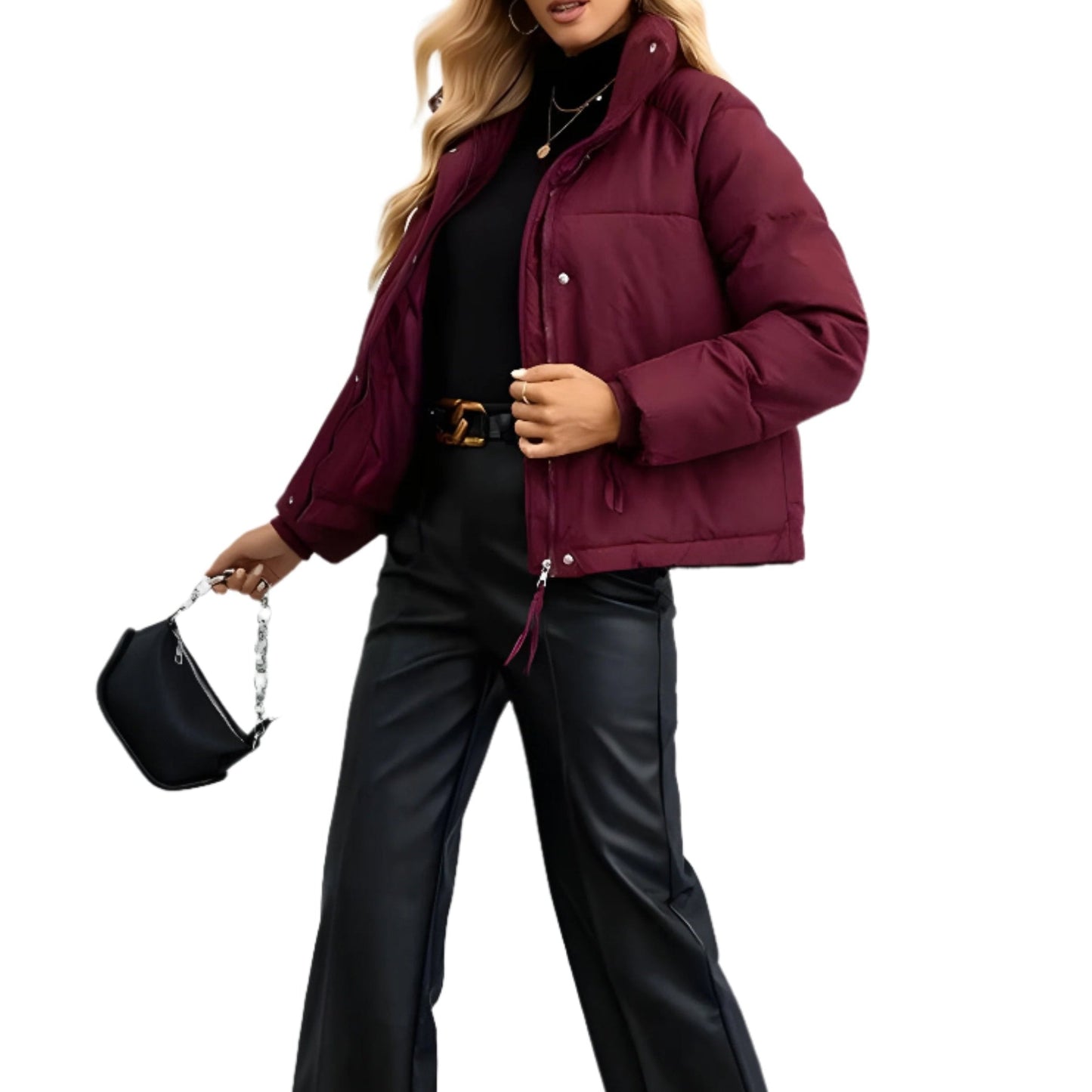 Damska - Kurtka puchowa - Ciepły materiał - Wysoki kołnierz i zamek błyskawiczny - Idealna na zimę